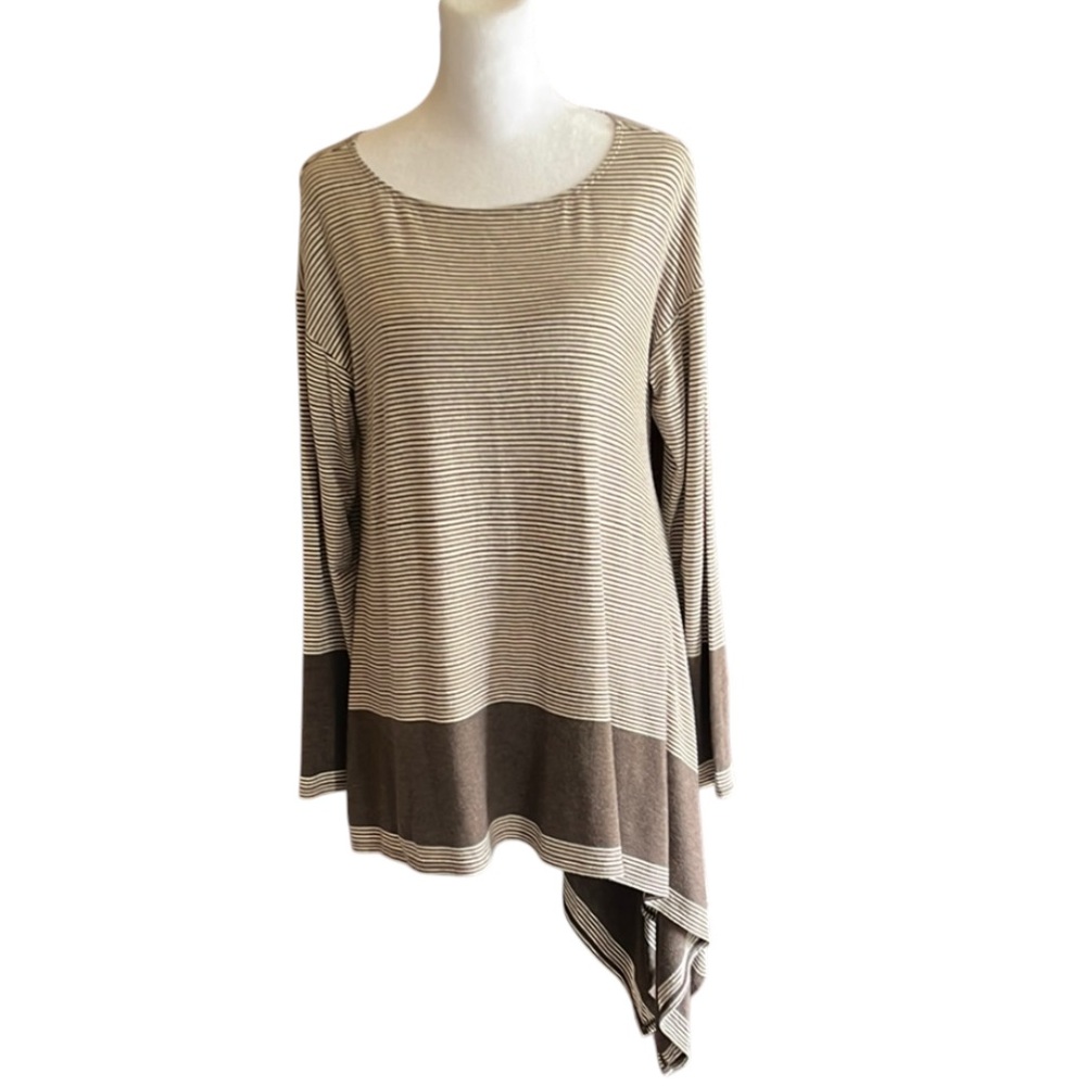 Sophie Max Asymmetric Striped Brown Stretchy Tunic Top Size M